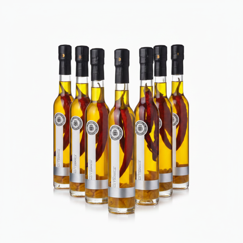 Lot de 5 bouteilles huile d'olive extra vierge ail et piment